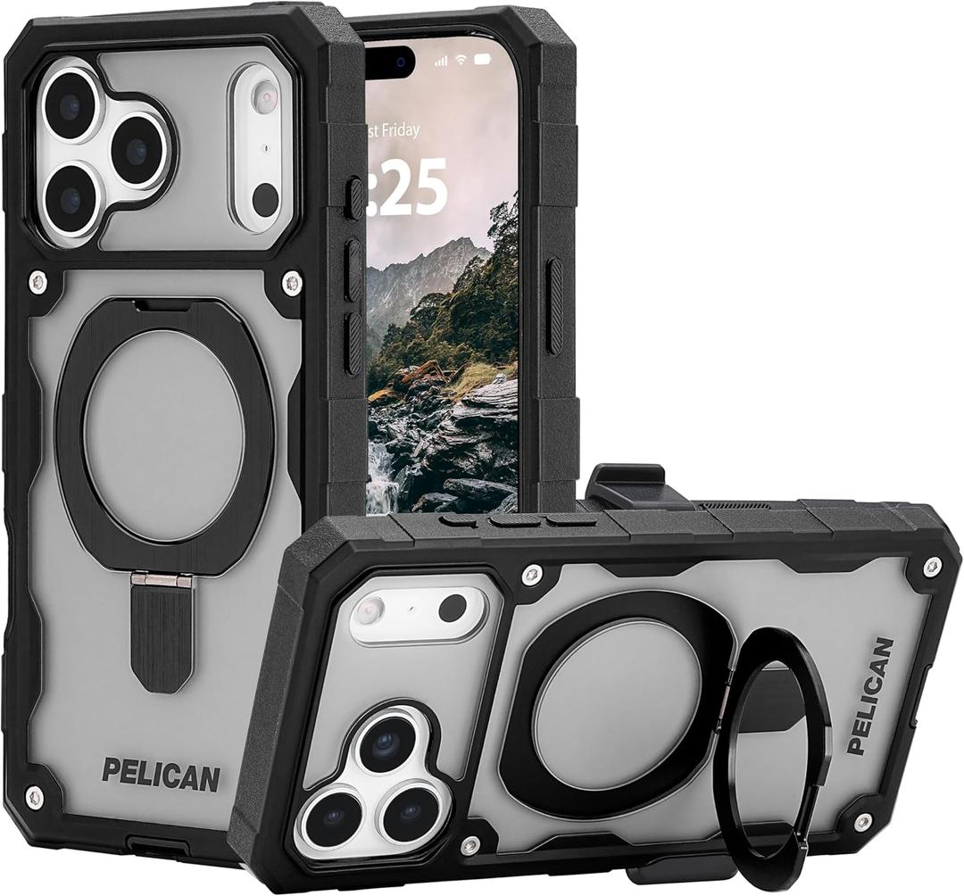 Pelican Shield iPhone 17 Pro Max Case [Compatible with MagSafe] Rugged Phone Case w/ 21ft Military-Grade Drop Protection - Heavy Duty Phone Cover with Built-in Stand for iPhone 17 Pro Max - Smoke