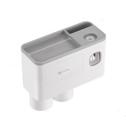 Toothbrush Holders Bathroom Accessories with Toothpaste Dispenser, 2 Cups Toothbrush Holder Wall Mounted Bathroom Decor (Grey and White - Two Cups)