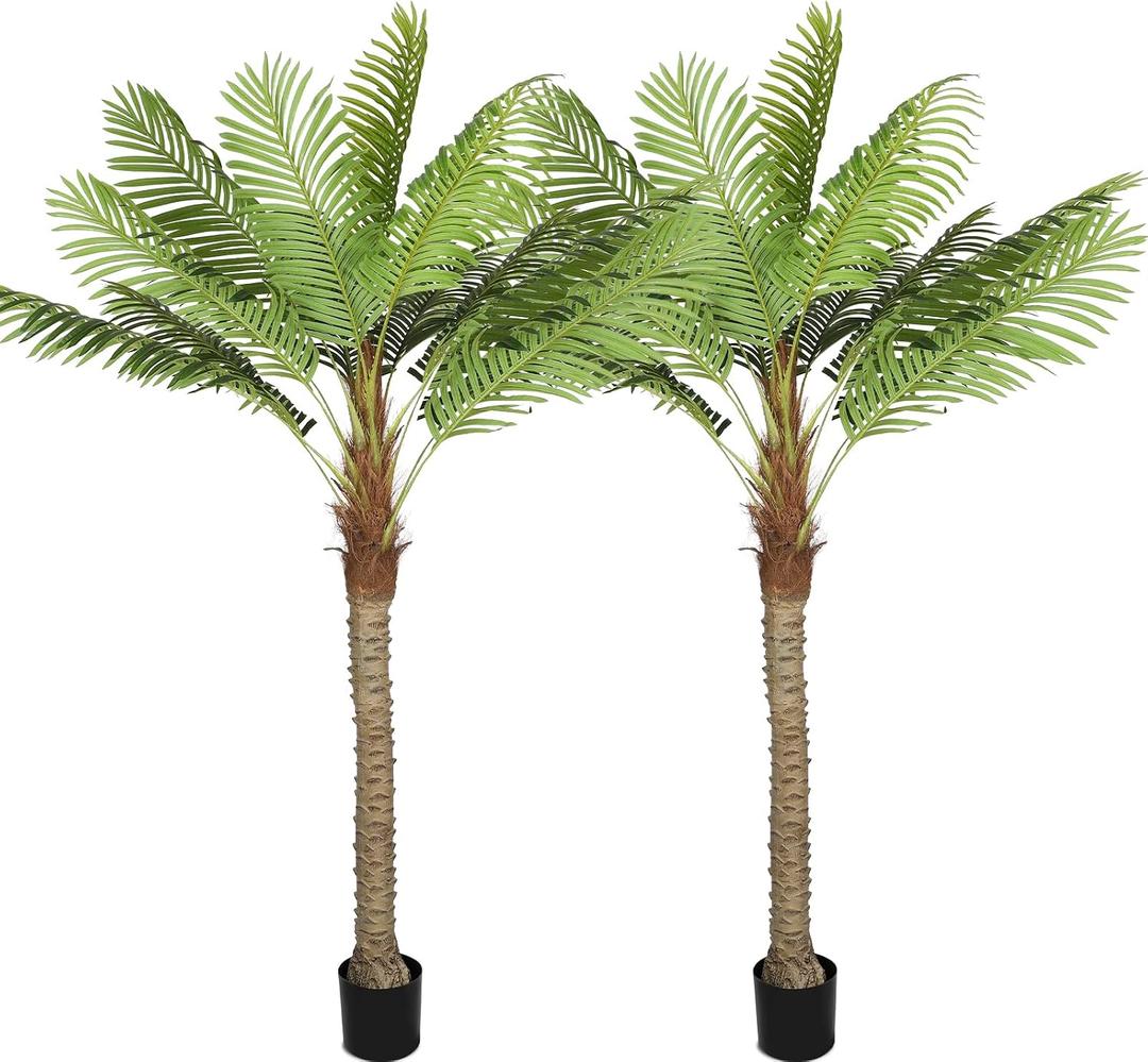 Riceshoot 2 Set 7ft Artificial Palm Trees Faux Tropical Palm Trees for Outdoors Indoor Fake Coconut Plants in Pot for Outside Patio Pools Home Garden Office Porch Decor