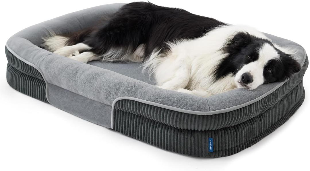 Bedsure XL Orthopedic Dog Beds Large Sized Dog - 360 Oval Bolster Large Dogs Bed for Senior Dogs with Waterproof Washable Cover, Extra Large Comfort Pet Sofa Couch with Ultra-Soft Fleece, Grey, 42" (Charcoal)