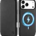 SHIELDON Slim Wallet Case for iPhone 17 Pro Max 6.9-inch 5G 2025 | Genuine Leather | Magnetic Closure | Wireless Charging | RFID Blocking Credit Card Holder | Folio Protective Cover | Black
