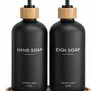 Hand and Dish Soap Dispenser Set,16oz Glass Bottles with Printed Labels, Bamboo Tray & Pump,Countertop Soap Dispensers for Kitchen,Luxury, Minimalist & Farmhouse Decor (Hand Dish (Black))