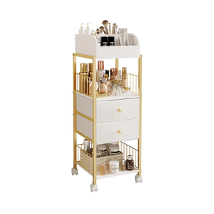 Makeup Organizer Storage Cart, Large Skincare organizers, Makeup Stand with Drawers, Makeup Vanity Organizer Cosmetics Display Cases Holder for Skin Care Nail Polish Perfume Makeup Brush (Gold)