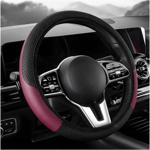 Car Steering Wheel Cover, 15 inch Carbon Fiber Microfiber Leather Elastic Steering Wheel Protector, Breathable Anti-Slip Comfortable Steering Wheel Covers for Most Cars (Wine Red, AD)