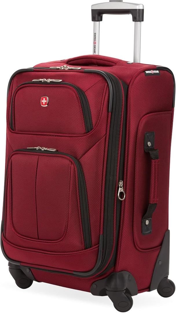 SwissGear Sion Softside Expandable Luggage Carry-On Suitcase with 360 Degree Wheels & Retractable Handle 21 Inch, Perfect for 1-3 Night Trips Burgundy