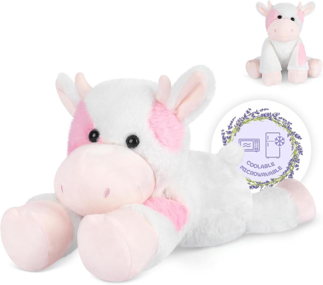SuzziPals Strawberry Cow Plush, Microwavable Stuffed Animals Heating Pad for Period Cramps, Cuddly CattleStuffed Animal for Warmth & Comfort, Cow Gifts for Adults Kids
