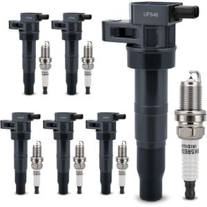 UF546 Ignition Coil & 4503 Double Iridium Spark Plug For 2010-2019 Hyundai Santa Fe XL Genesis Coupe Azera/Kia Sorento Sedona K900 V6 3.3L 3.5L 3.8L Replaces# 273013C000 GN10560