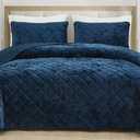 Chezmoi Collection Lux Navy Blue Velvet Quilt Oversized King Set, 3-Piece Plush Distressed Velvet Bedding All Season Lightweight Comforter Brushed Microfiber Reverse with Diamond Stitch Quilting