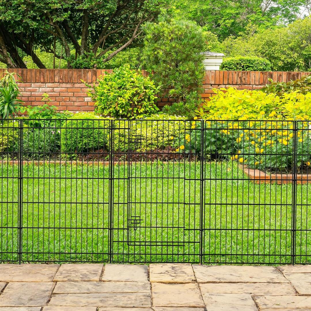 INJOPEXI Decorative Garden Fence 12 Panels 26ft (L)×36in (H) Garden Fences Outdoor with 11 Panels + 1 Gate, Animal Barrier Rabbit Fencing Rustproof Metal Wire Temporary Dog Fence for Yard Lawn Park