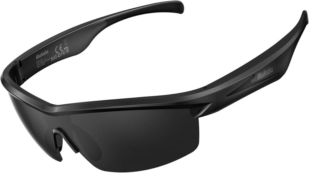 Bluetooth Audio Smart Glasses for Cycling & Running | Polarized Sports Sunglasses with Open-Ear Speakers, Hands-Free Calls, Voice Assistant, UV Protection, IPX5 Waterproof for Hiking, Driving, Fishing (Medium, Matte Black)