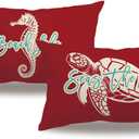 2Pack Ocean Theme Decor Throw Pillow Cover Red Double-sided printed Sea Turtle Seahorse Rectangular/Waist Cushion Cover Summer Coastal Beach Home Decor Pillowcases 12x20 (Red)