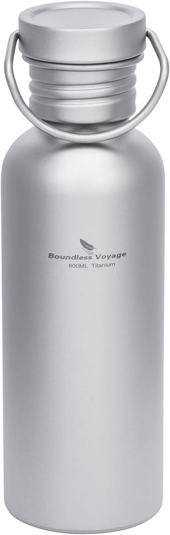 Boundless Voyage Titanium Water Bottle with Lid Wide Mouth Leak-Proof Reusable Sport Drinking Bottle for Camping Hiking Picnic Climbing Running Tea Coffee (600ml)