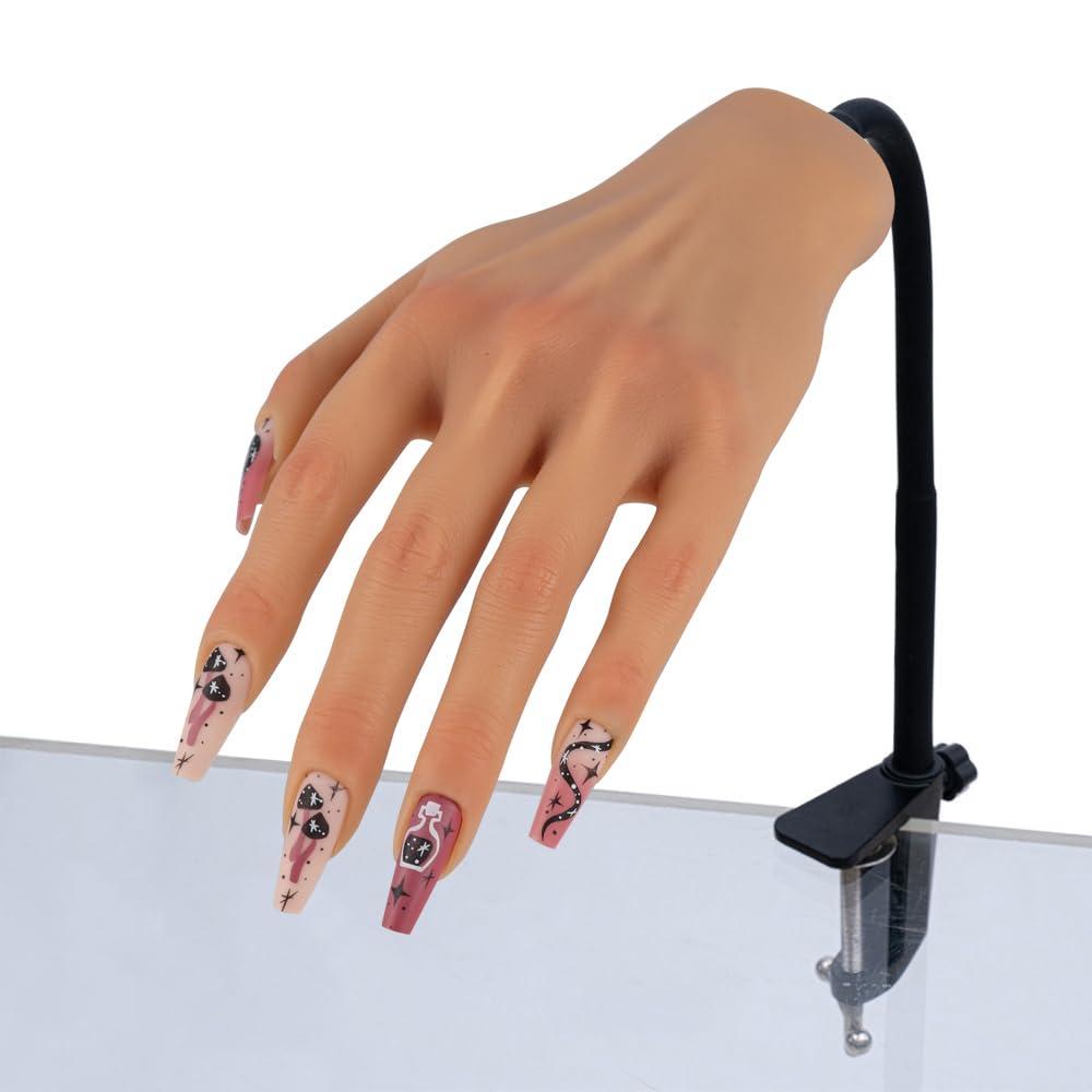 Silicone Practice Hand for Acrylic Nails, Mannequin Hands for Nails Practice with Adjustable Bracket, Life Size Fake Hand for DIY Nails/Nail Art Beginners/Nail Salon Artists (3#)
