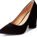 Heel World Women’s High Chunky Closed Toe Block Heels Pointed Toe Wedding Party Elegant Slip On Pumps Shoes, Size 8