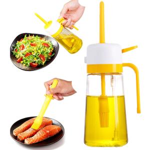 16oz/470ml Glass Olive Oil Sprayer for Cooking  2 in 1 Canola Oil Spray Bottle for Kitchen, Wide-opening Spray Bottle with Silicone Basting Brush, Kitchen Gadgets for Air Fryer, Salad, BBQ (15.9 Ounces)