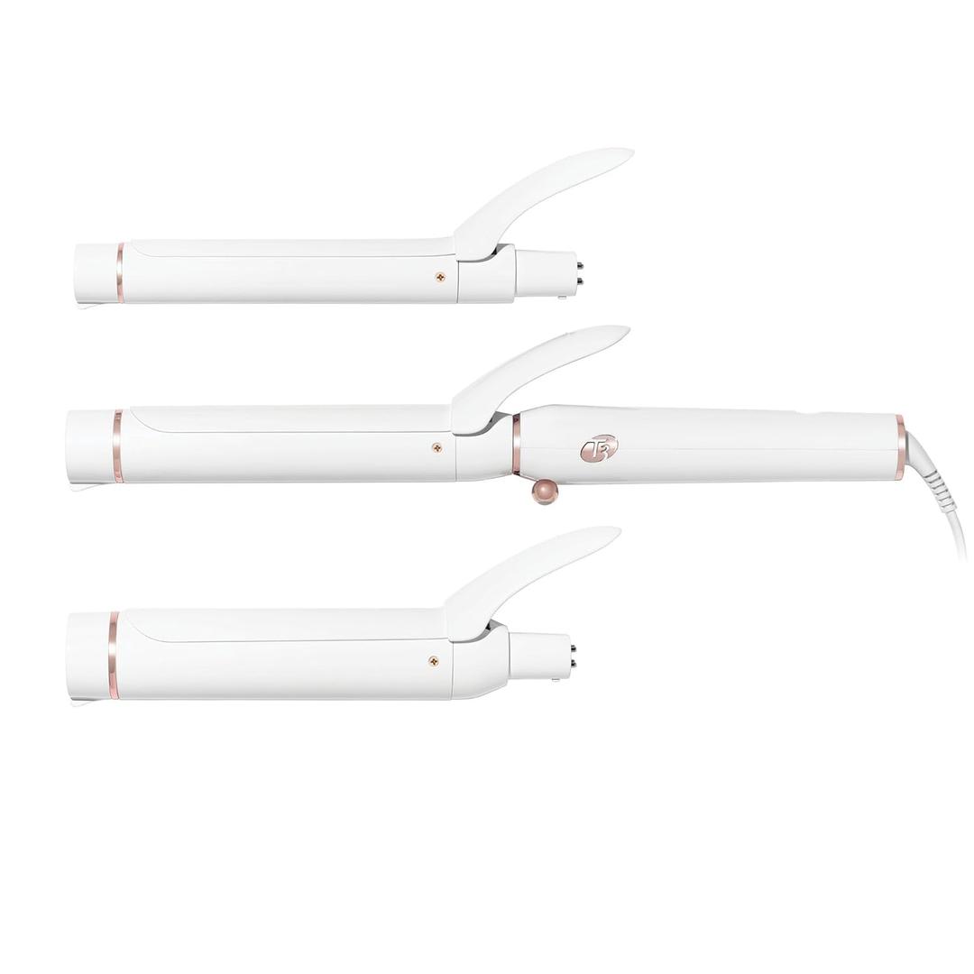 T3 Switch Kit Professional Ionic Interchangeable Curling Iron with 3 Ceramic Clip & Wand Long Barrels for Curling and Waving, 9 Adjustable Heat Settings & Ion Generator, White/Rose Gold