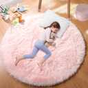 PAGISOFE Pink Round Rug 4Ft for Girls Room Kids Bedroom, Fluffy Shaggy Soft Fuzzy Circle Area Rugs for Girls Bedroom Kids Home Decor Aesthetic, Plush Furry Throw Cute Baby Girl Nursery Room Rug (4' (Round), Pink)