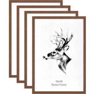 Yaetm 12x18 Picture Frames Set of 4, Walnut Brown, Solid Wood Frame 12 x 18 Frame for Gallery Wall, Photos, Posters & Art Prints, Wall Mount (4 pack, Walnut)