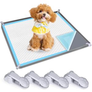 Dog Pee Pad Holder, Dog Potty Tray Silicone Puppy Pad Holder Tray Fits for 27" x 27" Training Pads, Puppy Potty Tray with 4 Clamps No Spill Raised Lip High Edge for Floor Protection (Dark Grey)