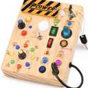 LED Busy Board for Toddlers - Montessori Sensory Toy with 10 Switches & 19 Lights, Wooden Activity Board for Fine Motor Skills, Ideal Educational Birthday Travel Toy Gift for 1 2 3 Year Old Boys Girls