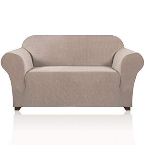 PrinceDeco Stretch Loveseat Sofa Cover Slipcover Couch Cover for 2 Cushion Sofa Washable Sofa Cover for Pets Friendly Furniture Protector Covers with Non Slip Bottom (Loveseat, Sand)