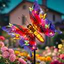 ANGMLN Solar Garden Lights, Outdoor Butterfly Garden Decor Large 41" Metal Decorative Lights, Waterproof Butterfly Outside Decoration Patio Yard Porch Birthday Gardening Gifts for Mom Women, Purple