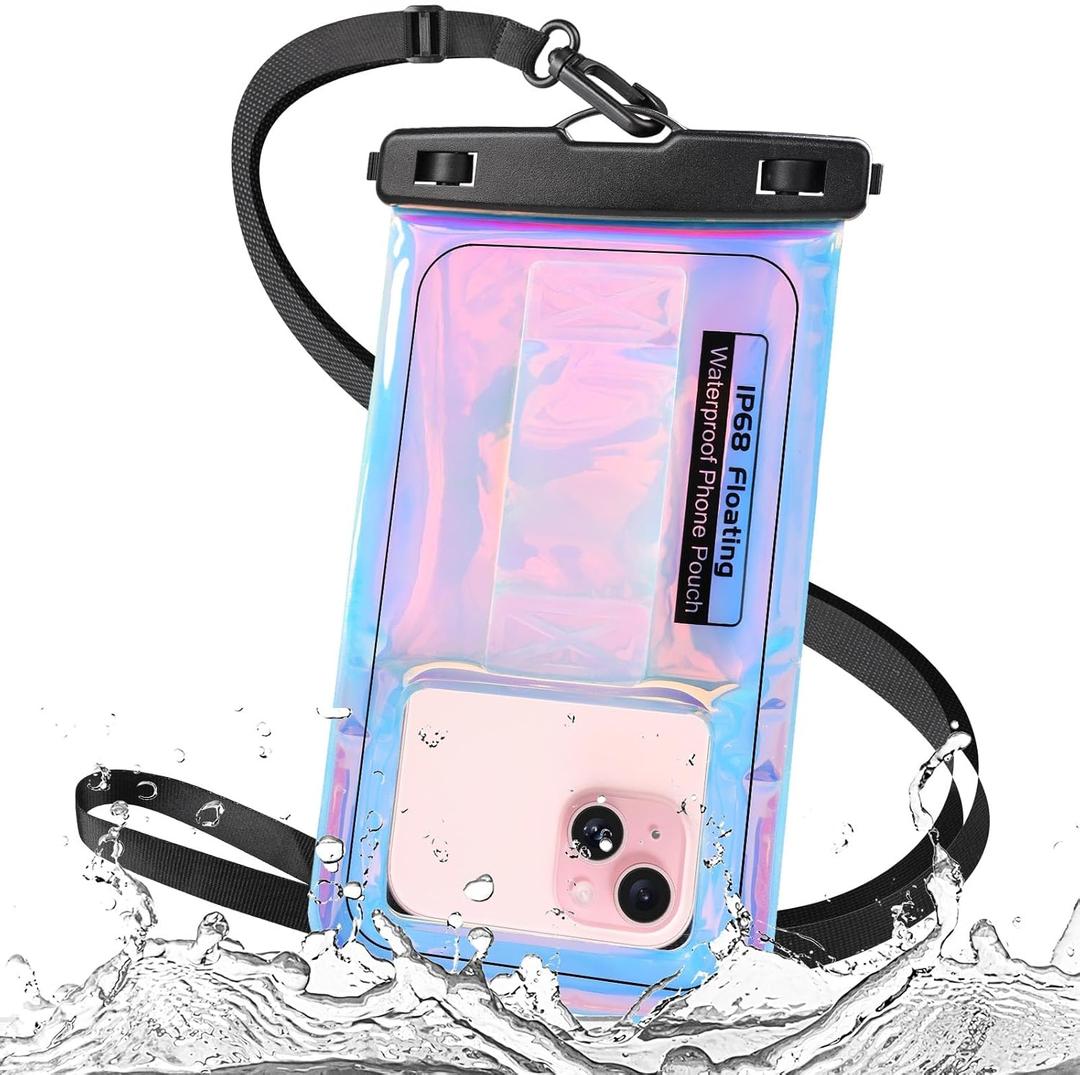 IP68 Large Floating Waterproof Phone Pouch, Water Proof Cell Phone Dry Bag, Waterproof Phone Case for iPhone Galaxy Google, Purple (Up to 7")