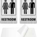 Restroom Sign, (2 Pack) Self-adhesive Bathroom Signs for Home, Aluminum Restroom Signs for Business, Unisex Bathroom Sign for Door and Wall, Rust free for Offices and Restaurants (Brushed, 6 x 4 inches Bathroom Signs)