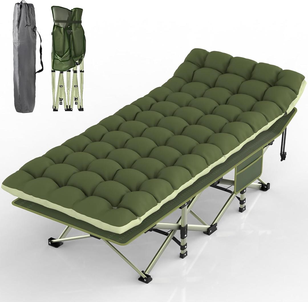 Suteck Camping Cot, Folding Camping Cot Bed for Adults Sleeping 1200D Double Layer Oxford Portable Folding Outdoor Cots for Camping W/Soft Pad Carry Bag for Home Office Nap Beach Travel, 500LBS, 75"28"15"
