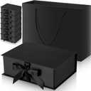 Jetec 10 Set Black Gift Boxes 9.8 x 7 x 3.3 Inch Collapsible Present Boxes with Lids Ribbon Paper Bags for Father's Day Mom Teacher Birthday Wedding Gifts(Black)