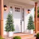 Outdoor Artificial Topiary Cedar Tree Real Touch Faux Pine Evergreen Shrub Plant UV Resistant Greenery Tree with Pot Realistic Cypress Front Porch Decor