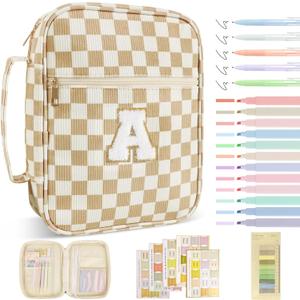 Personalized Initial Bible Cover Case for Women Girls Kid - Large Corduroy Bible Case with Handle, Stylish Chenille Letter Bag Study Supplies, Perfect Christmas Gifts for Christians Women (Khaki-A)