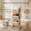 Three-Tier Floor-Standing Storage Rack, Hand-Woven Storage Basket, Vertical Storage Rack, Retail Display Rack Diaper Storage Suitable for Bathroom, Kitchen, Laundry Room, Living Room