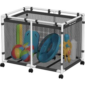 Pool Storage Bin, 142 Gallons, Holder for Noodles, Toys, Floats, Towels, Mesh Organizer for Swimming Equipments, Basic Plus Style