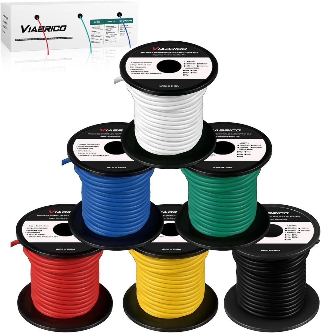VIABRICO 14 Gauge Wire 600FT, 14 AWG Auto 100ft Each Spool, 6 Colors Copper Clad Aluminium Low Voltage Electrical, Hookup Wire Kit for Breadboard/Automotive/DIY/Battery