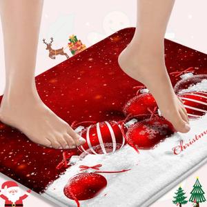 Britimes Christmas Balls Bath Mat for Bathroom, Red Washable Cover Floor Rug Carpets Floor Mat Bathroom Decorations 18x30 Inches for Kitchen Bedroom (1'6" x 2'6" (Rectangular))