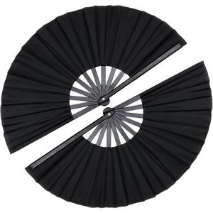 2 Pack 13 Inch Clack Popping Line Dancing Fans Boots on The Ground Large Foldable Clacking Hand Fan Make Sound for Dance Rave (Black)