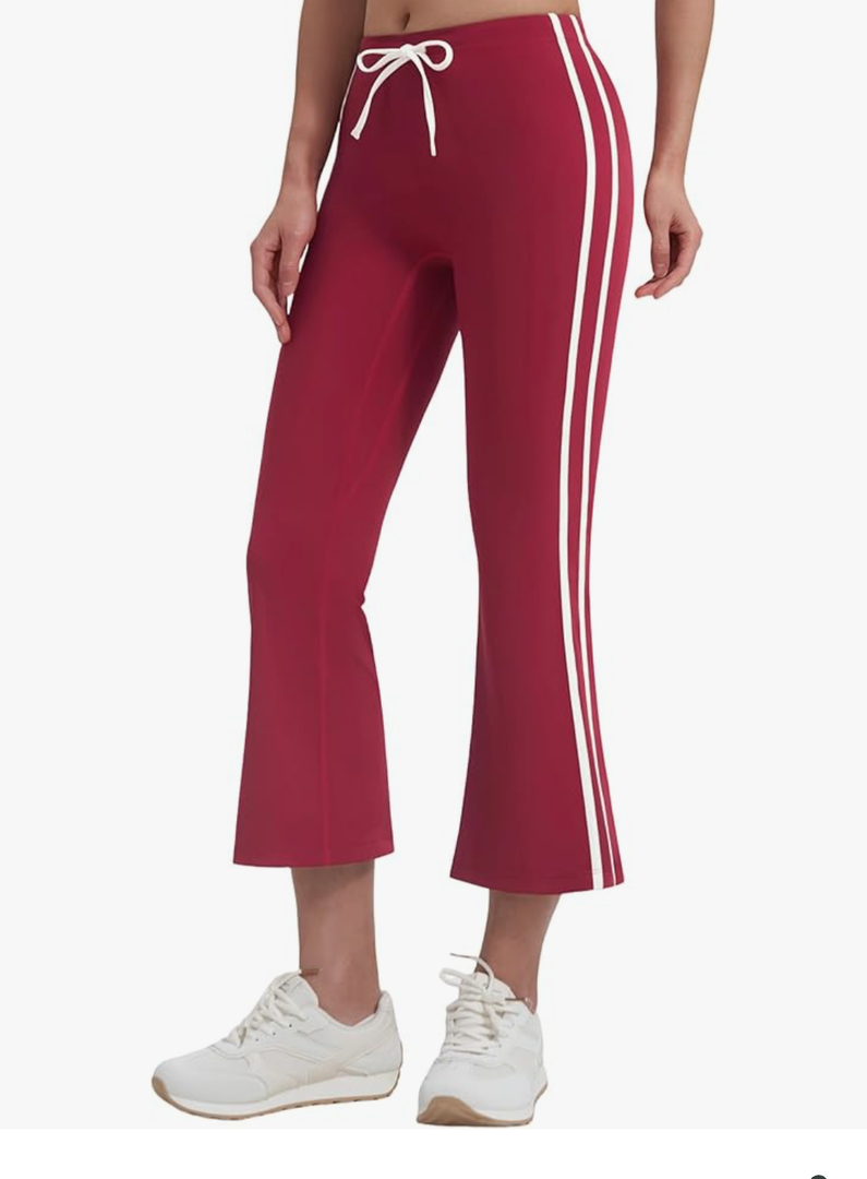 MOOSLOVER Women Flare Capri Yoga Pants High Waisted Side Stripe Drawstring Bootcut Flared Cropped Leggings size S