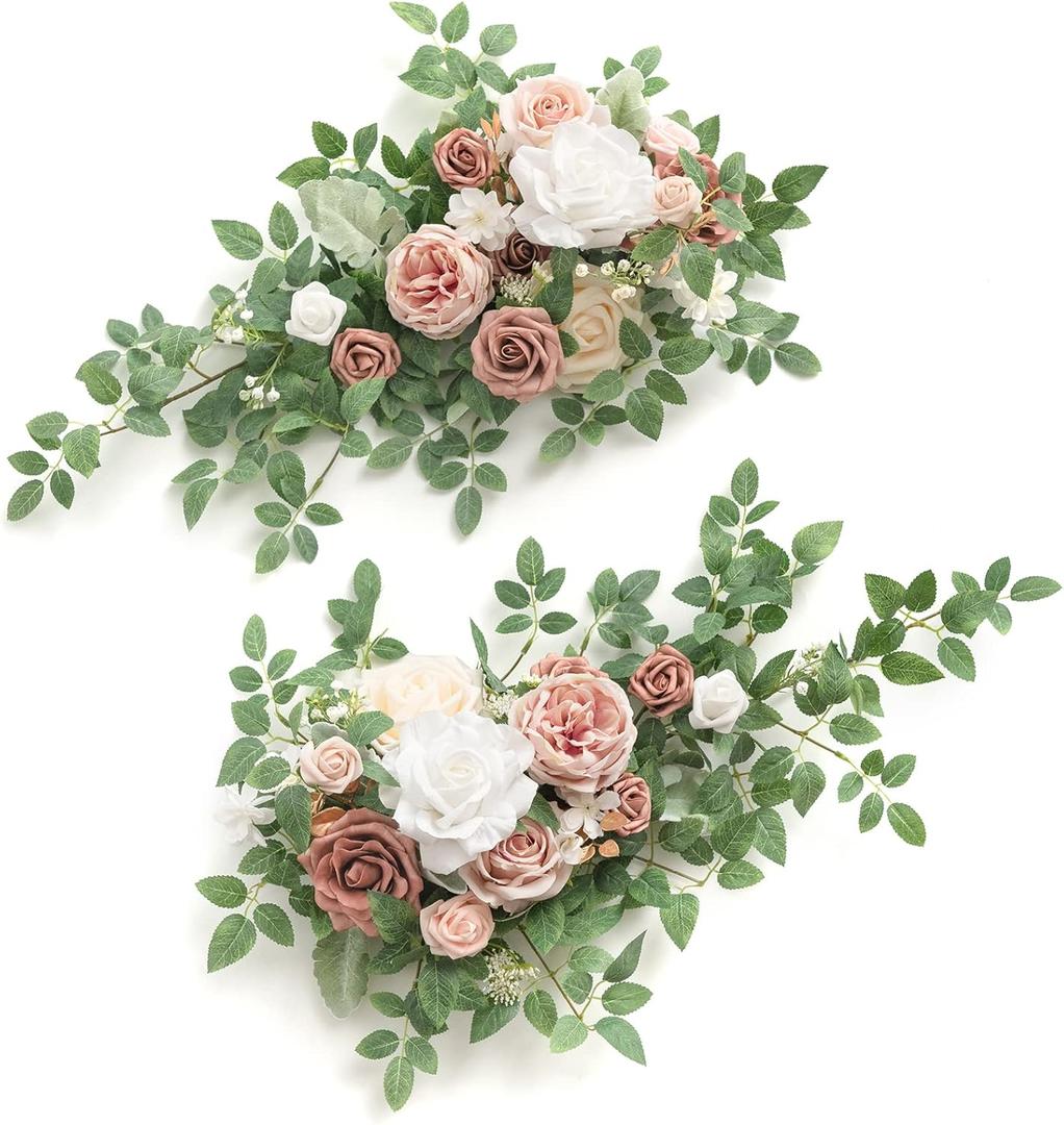 Ling's moment 2pcs Dusty Rose Artificial Flower Garland Floral Swags Centerpieces Blush Wedding Arch Flower Greenery Arrangements for Sweetheart Table Wall Window Home Garden Outdoor Decor