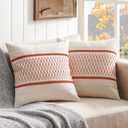 ZeeMart 2 Packs Cotton Boho Throw Pillow Covers 20x20 Inch Grid Orange, Soft Farmhouse Decorative Fall Couch Pillow Cases Burnt Orange Cushion Covers for Sofa Bed Living Room Home Decor