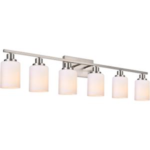 Wanluce 6-Light Bathroom Vanity Light Brushed Nickel Bathroom Lighting Fixtures Over Mirror with Opal White Glass Shade, Polished Nickel Finish Vanity Wall Sconces Fixtures for Bedroom Living Room