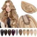 Hair Toppers for Women Real Human Hair No Bangs, 7 * 13 CM Silk Base Clip In Topper Hairpieces, Wiglet Top Pieces Add Volume -14 Inch Golden Brown&Bleach Blonde