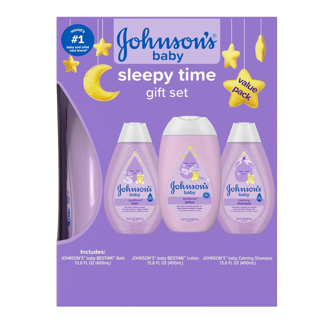 Johnson's Baby Sleepy Time Gift Set with Calming Bedtime Bath, Bedtime Lotion & Calming Shampoo, Baby Bedtime Essentials with Relaxing NaturalCalm Aromas, Hypoallergenic, 3 Items
