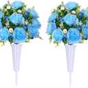 Lodou Artificial Peonies Bouquet, Lifelike Silk Peonies Flowers,Fake Artificial Flowers Peonies Bouquet for Cemetery Grave Decoration, Memorial Day, Home Decor (Blue)
