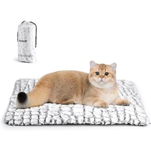 Self Warming Cat Bed, 24" x 18" Ultra Soft Cat Dog Pet Heating Pad for Indoor Outdoor, Non-Slip Heated Cat Mat Thermal Blanket (White)