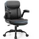 Leather Office Chair, Upgraded PU Computer Desk Chairs with Double-Layer Seat Cushion and Neckrest, 360°Swivel, Ergonomic Small Gaming Chair with Wheels and Adjustable Armrests for Short People, Black