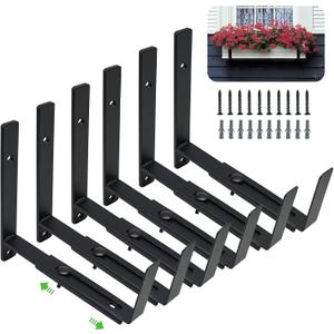 Adjustable Window Box Bracket 6 Pack, Heavy Duty Planter Box Bracket Flower Box Holder Wall Mount Suitable for Planter Boxes 6 inches to 12 inches Deep
