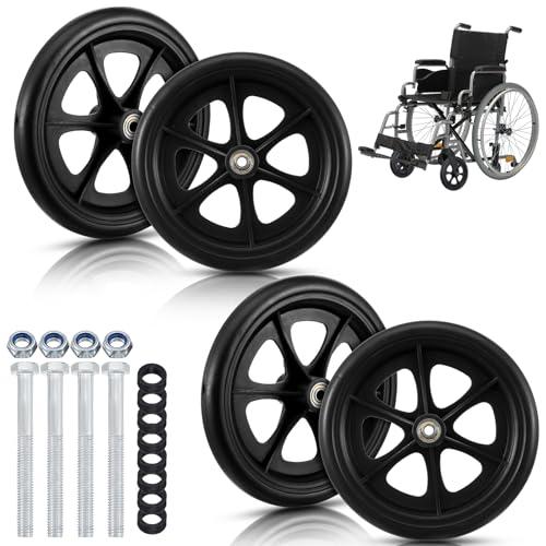 MBAIYO 4 Pack 8 Inch Wheelchair Walker Wheels, Rubber Walker with Wheels Anti-Slip PU Tires Wheelchair Wheel Replacement Durable ABS Hub Easy Install Front Wheel