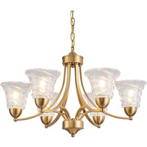 Farmhouse 6 Light Gold Chandeliers for Dining Room Light Over Table, Entryway Pendant Light for Foyer, Vintage Chandelier Ceiling Lights with Glass Shade for Kitchen Island Hallway, Adjustable Height