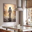 Abstract Jesus Walking on Water Canvas Wall Art Christian Bible Stories Spiritual Wall Decor Pictures Divine Light Modern Religious Poster Prints Artwork for Living Room Bedroom Church Prayer Room (16''Lx12''W)